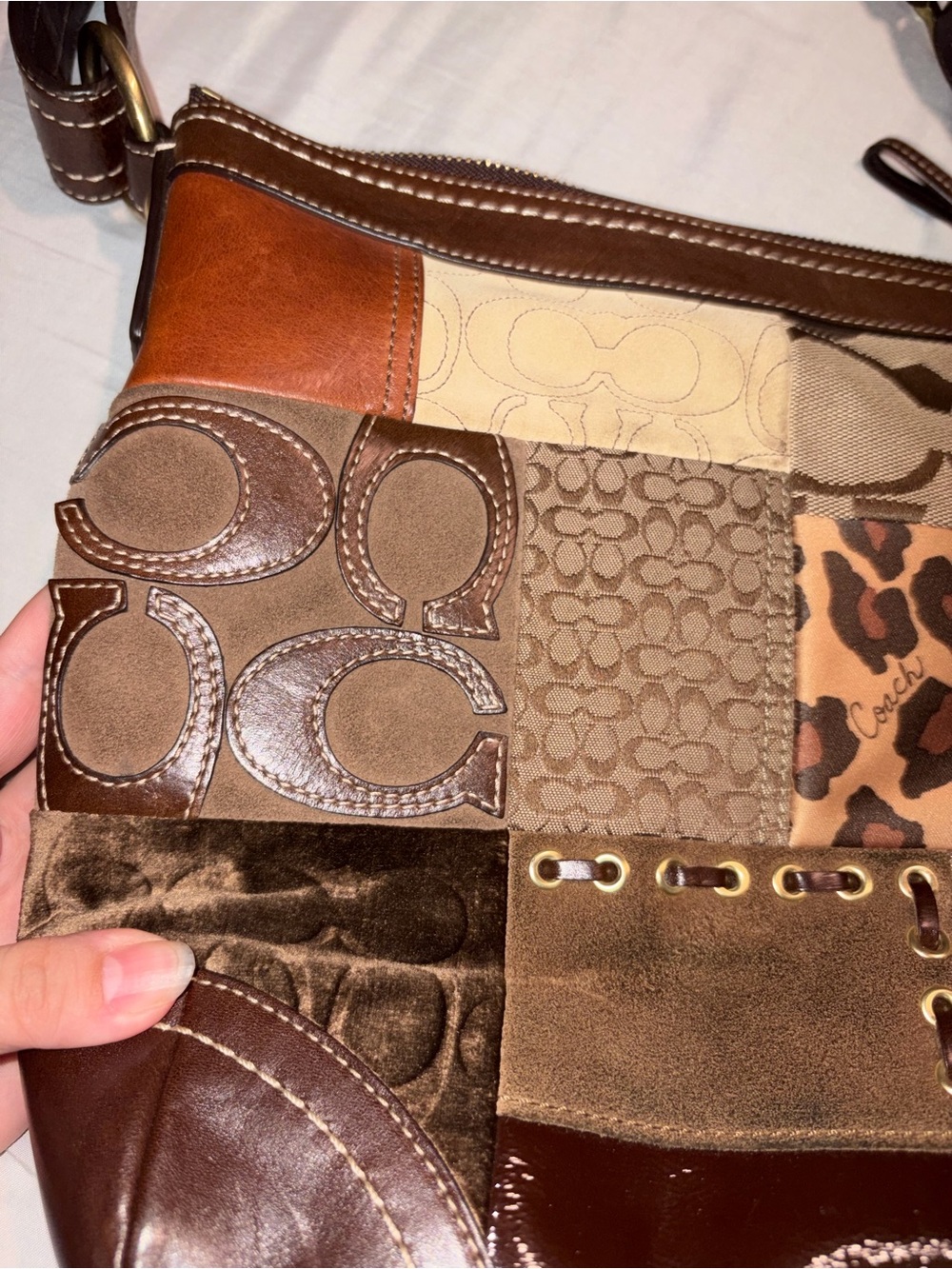 Coach Patchwork Signature & Leather Shoulder Bag in Brown Tones - Picture 10 of 12